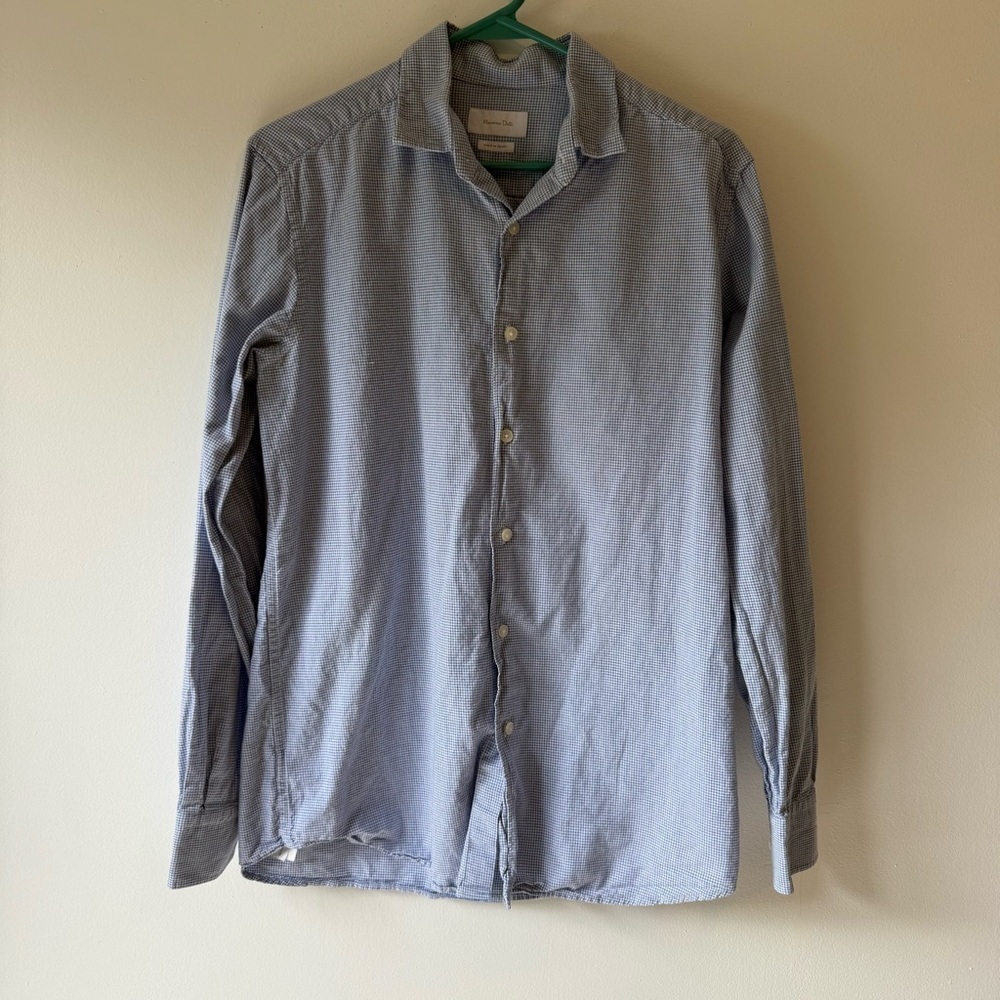 Massimo Dutti Slim Fit checkered Shirt size M men cotton houndstooth white blue